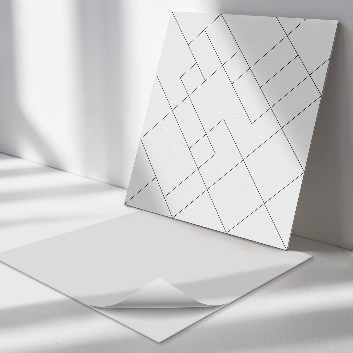 Stickers carrelage sol gris motif lignes abstraites : dalles PVC amovibles