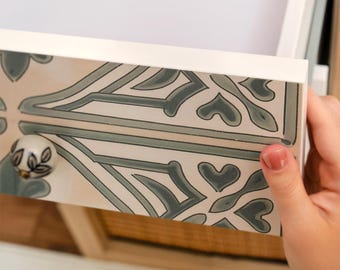 Vintage Tiles Peel And Stick Wrap, Green And Creamy Self-Adhesive Furniture Sticker, Rustic Veneer, Pattern Decal