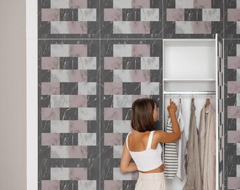 Marble Style Peel And Stick Foil, Black And Gray Self-Adhesive Furniture Wrap, Modern Sticker, Texture Veneer