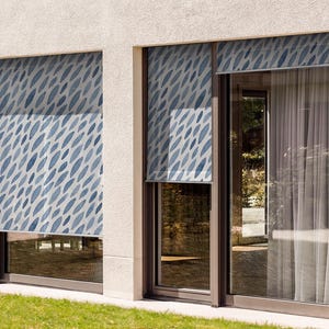 Blue Abstract Patterns Backyard Shades, Piece Window Treatments, Blue Blinds, Roll Up Blinds