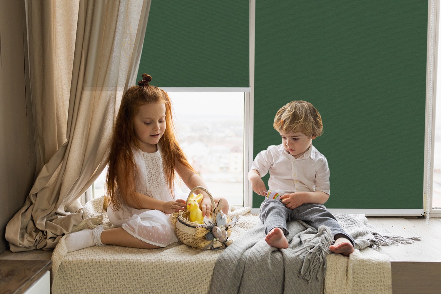 Roller Blinds, Light Diffusing or Darkening, Blackout, Dark Green ...
