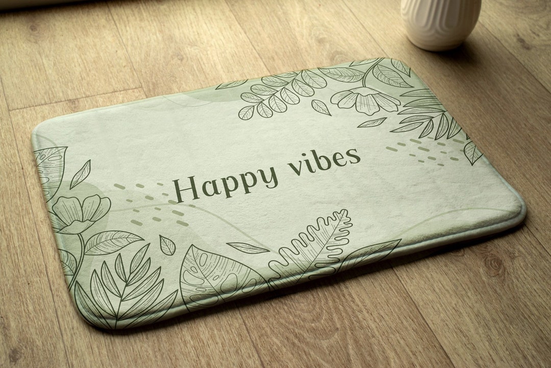 Green Bathroom Mat, Floristic Theme, Toilet Rug, Flowers Pattern Small