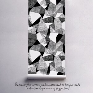 Scribbles in geometric shapes pattern, charcoal effect, triangles, monochromatic wallpaper, black and white, self adhesive wall mural #119 image 4
