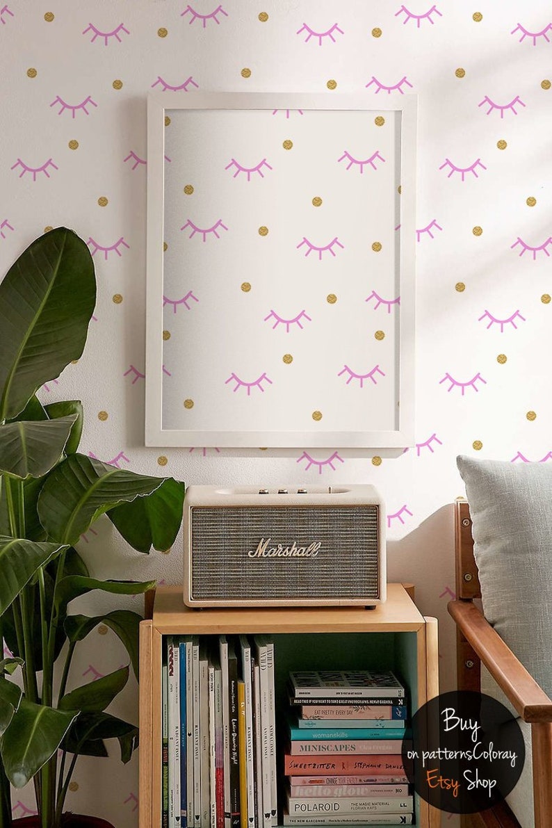 Goodnight Wallpaper Pink Abstraction Pattern Geometric Gold Etsy