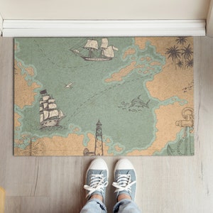 Tapis d'entrée carte au trésor ancienne, paillasson personnalisé, paillasson amusant, paillasson vert, motif neutre