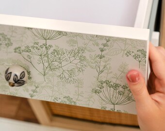 Botanical Work Peel And Stick Wrap, Green And Creamy Self-Adhesive Furniture Sticker, Scandinavian Veneer, Pattern Decal