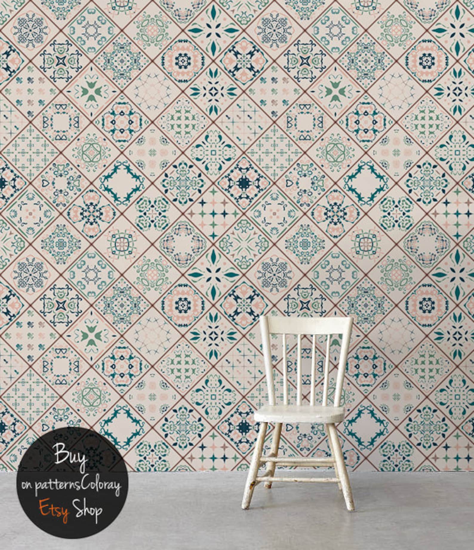 Tiles composition removable wallpaper Geometric Pattern | Etsy