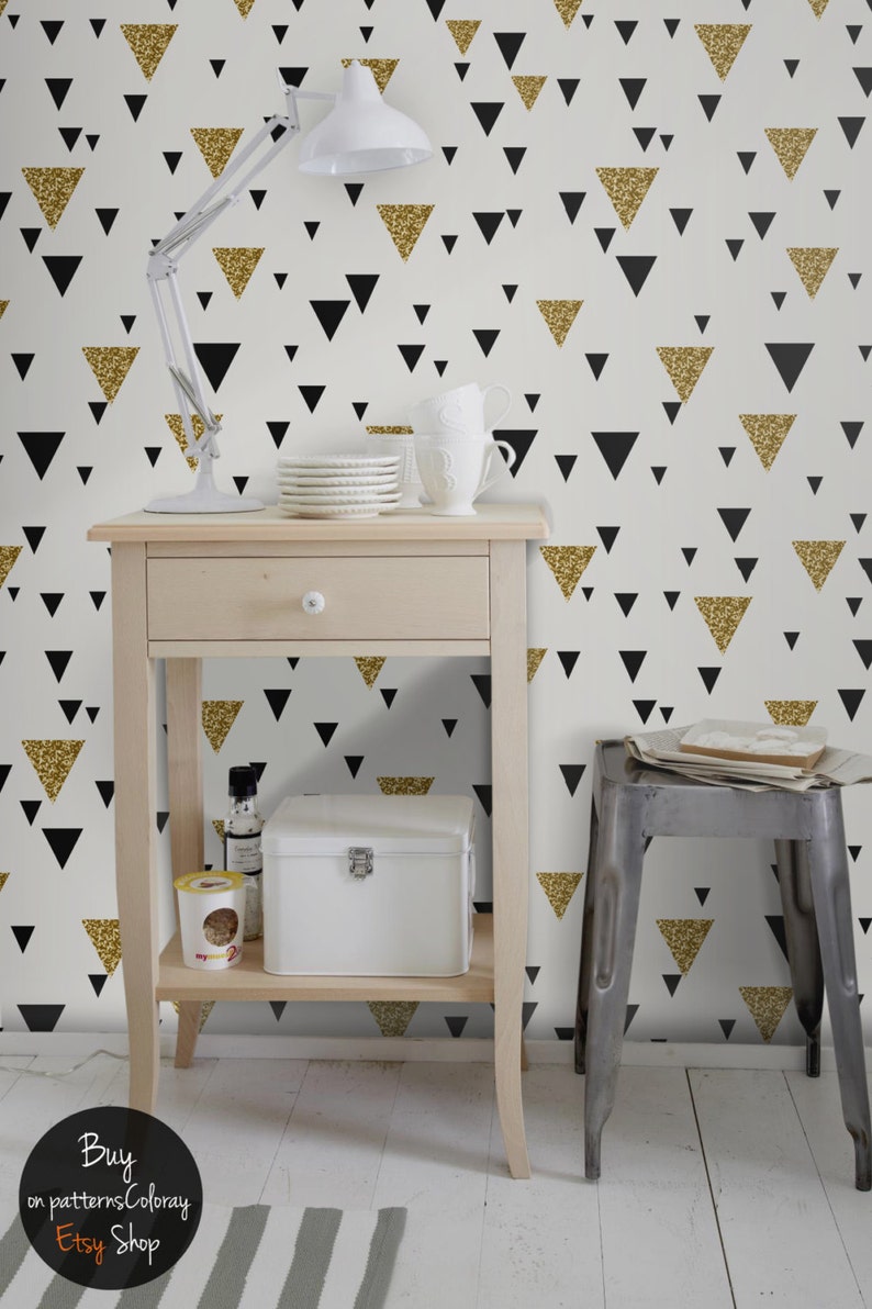 Geometric triangle wallpaper Gold accent wallpaper Peel Etsy