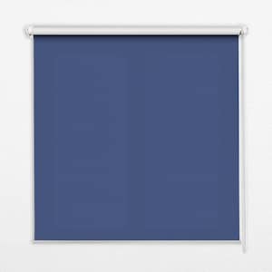 May include: A blue roller blind with a white pull cord. The blind is fully extended and is covering a window.