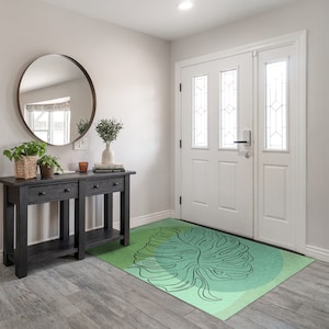 モンステラの葉のウェルカムマット、パーソナライズされた玄関マット、緑の玄関マット、クールな玄関マット、ナチュラルなパターン