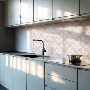 Elegant Plant Pattern Tile Stickers, Beige Removable Tiles, Tile Stickers, Texture PVC Floor Tiles, Kitchen Tile Stickers