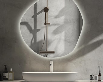 Rahmenloser Hängespiegel mit LED-Licht, Funky Spiegel für Badezimmer, Make-up-Hängespiegel, handgefertigter Spiegel