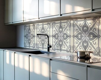 Floral with symmetry Panel Stickers, Gray Peel and Stick Panels, Splashback Panel, Textures Decal Decoration, Floor Panel Stickers