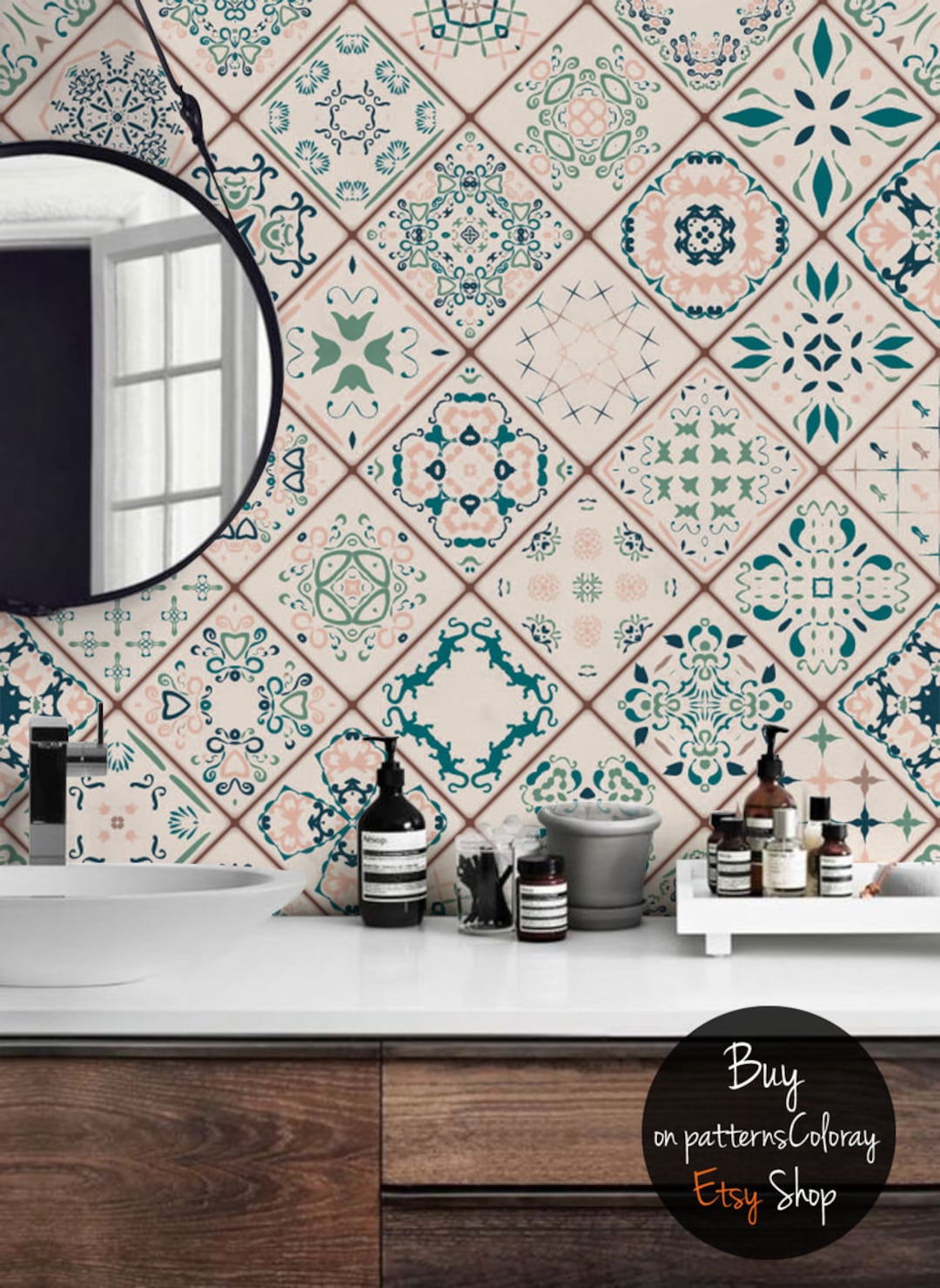 Tiles Composition Removable Wallpaper || Geometric Pattern || Reusable ...