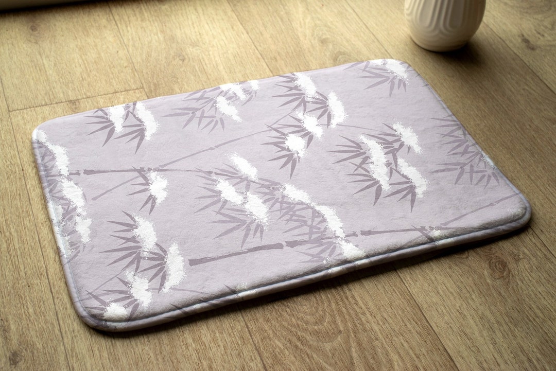 Japanese Bamboo Bathroom Mat, Floral Pattern Pink, Toilet Rug, Handmade