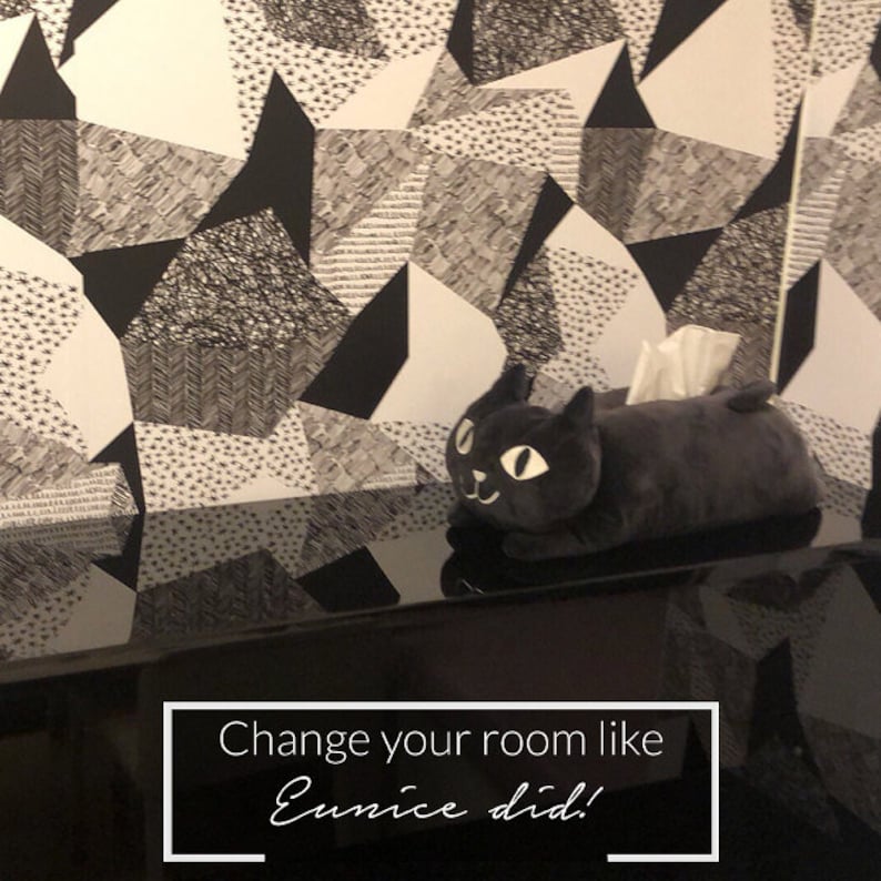 Scribbles in geometric shapes pattern, charcoal effect, triangles, monochromatic wallpaper, black and white, self adhesive wall mural #119 image 2