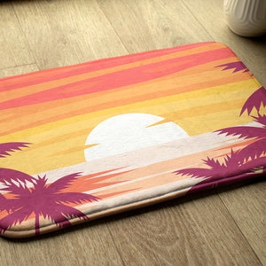 Tropical Beach Bathroom Mat, Summer Pattern Yellow, Noslip Mat, Small Space Rug, Handmade Mat, Bath Rug