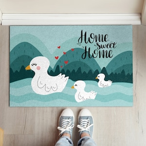 Sweet Home Ducks Welcome Mat, Personalized Doormat, Animal Pattern, Cute Doormat, Turquoise Entrance Mat