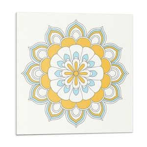 Floral Mandala Pattern PVC Floor Tiles, Yellow Tile Stickers, Removable Tiles, Texture Tile Stickers, Kitchen Tile Stickers