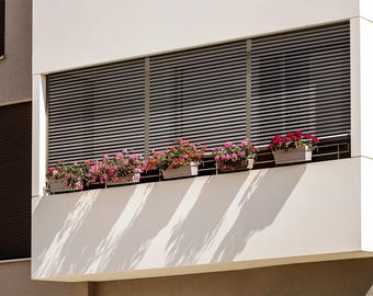 Black And White Horizontal Stripes External Roller Blinds, Geometric Window Shades, Black And White Shades, Outdoor Roller Blinds