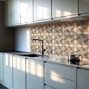 Polygonal Wood Mosaic PVC Floor Tiles, Brown Tile Stickers, Removable Tiles, Texture Tile Stickers, Kitchen Tile Stickers