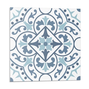 Plant Pattern In Ornaments Tile Stickers, Blue Removable Tiles, Tile Stickers, Texture PVC Floor Tiles, Kitchen Tile Stickers