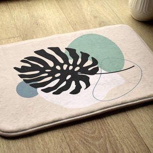 Beige, Fern Leaf Bathroom Mat, Decoration, Floral Pattern Small Space Carpet, Bath Runner, Non-Skid Rug