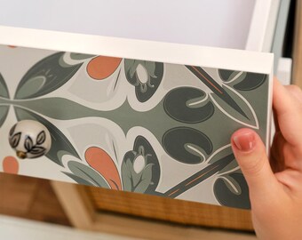 Floral Symmetry Peel And Stick Decal, Green And Orange Self-Adhesive Furniture Foil, Abstract Wrap, Nature Sticker