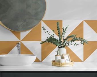 Geometric Panel Stickers, Orange Removable Panels, Splashback Panel, Abstraction Decal Decoration, Kitchen Panel Stickers