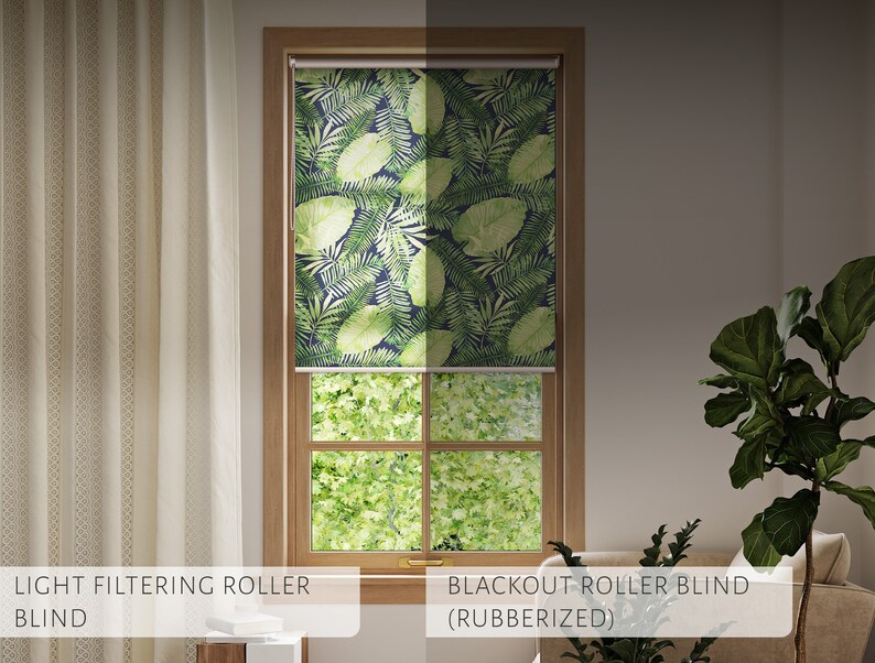 Persianas de rolo difusoras ou escurecedoras de luz, blackout, plantas, verde, bege, plantas aquareladas, persianas para janelas de cozinha, padrão impresso imagem 9