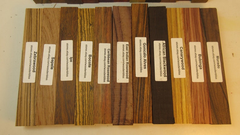 22 Different Exotic Wood Pen Blanks 3/4 x 5 Cocobolo, Zebrawood, Bocote M-22 image 3