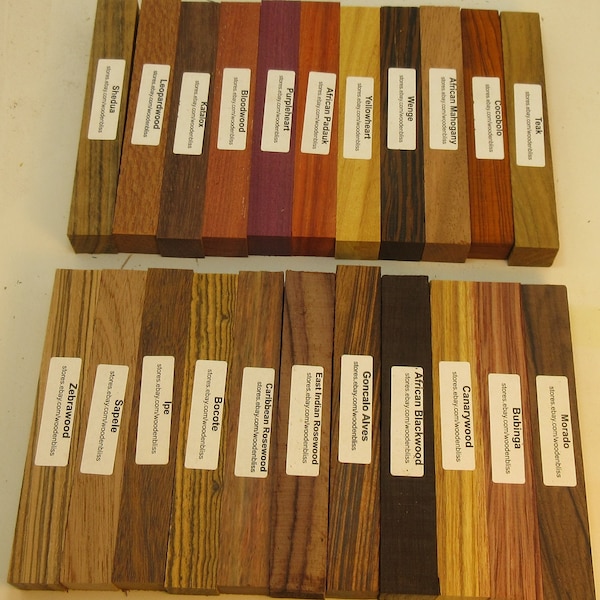 22 Different Exotic Wood Pen Blanks 3/4" x 5" Cocobolo, Zebrawood, Bocote M-22