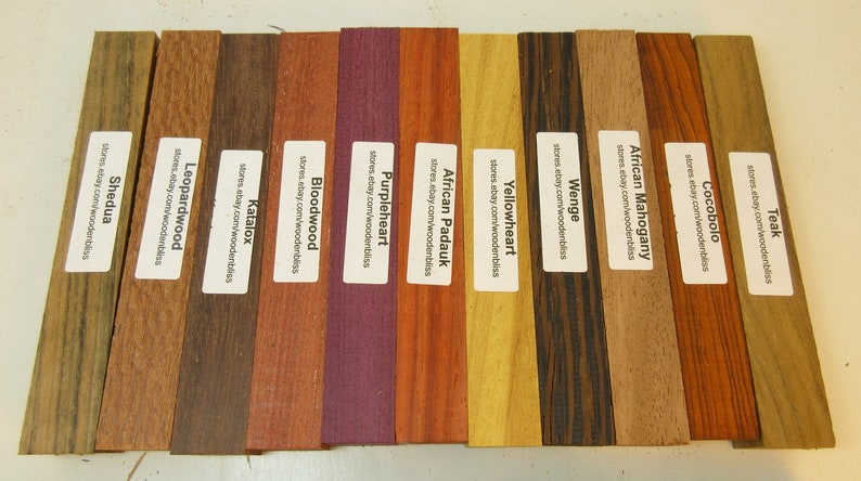 22 Different Exotic Wood Pen Blanks 3/4 x 5 Cocobolo, Zebrawood, Bocote M-22 image 2