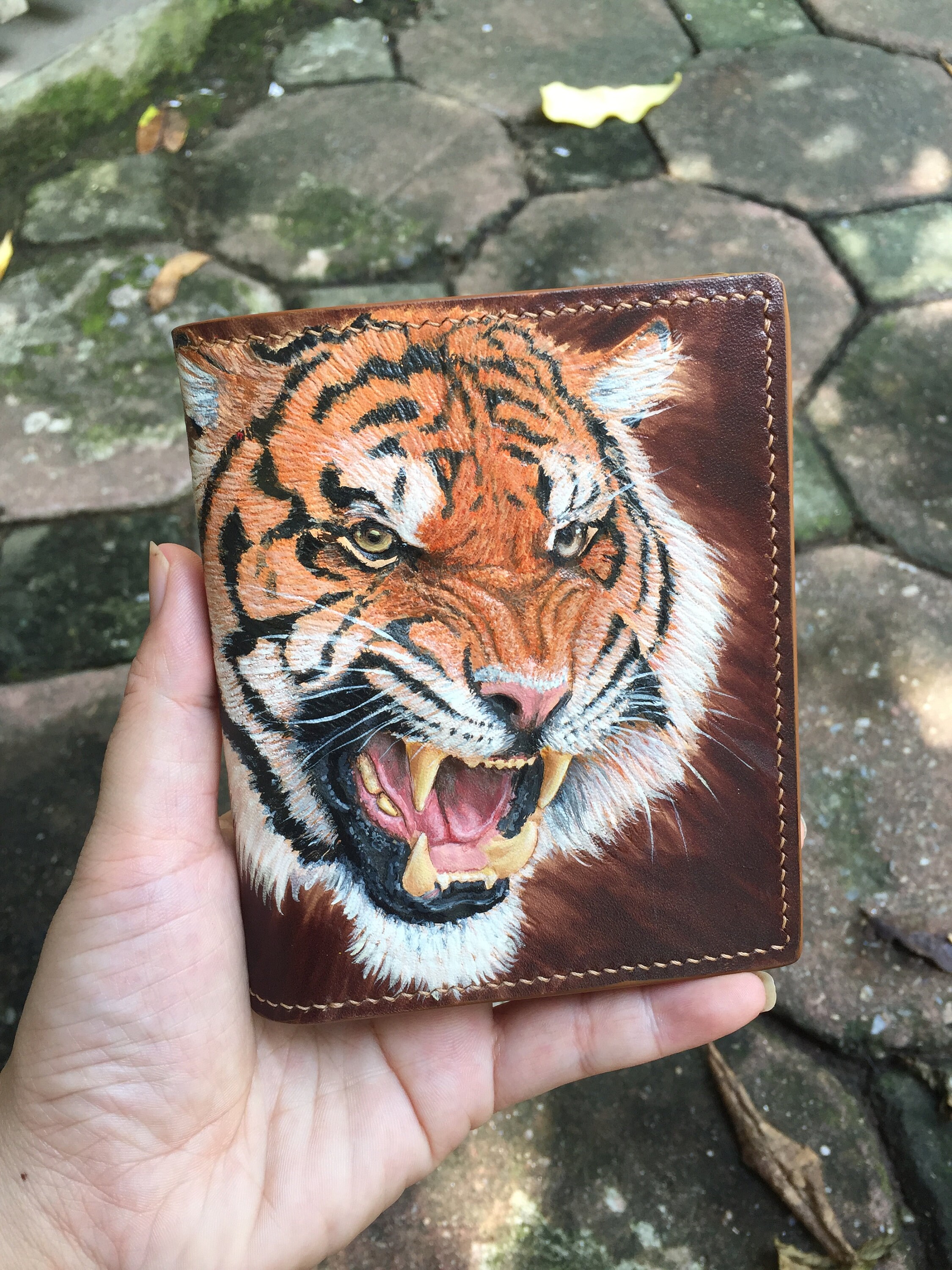Themed Wallet Handstitched Wallet Handcarved Tiger Wallet Etsy
