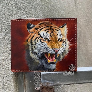 Cartera de cuero con diseño de tigre/cartera de cuero artesanal/regalo de cuero único/cartera de cuero personalizada/byhalinh