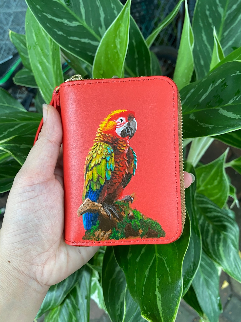 Hand-painted genuine leather wallet, unique artistic leather wallet image 8