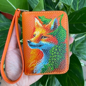 Handgemachte Brieftasche mit Reißverschluss / handgefertigte handbemalte Brieftasche / byhalinh