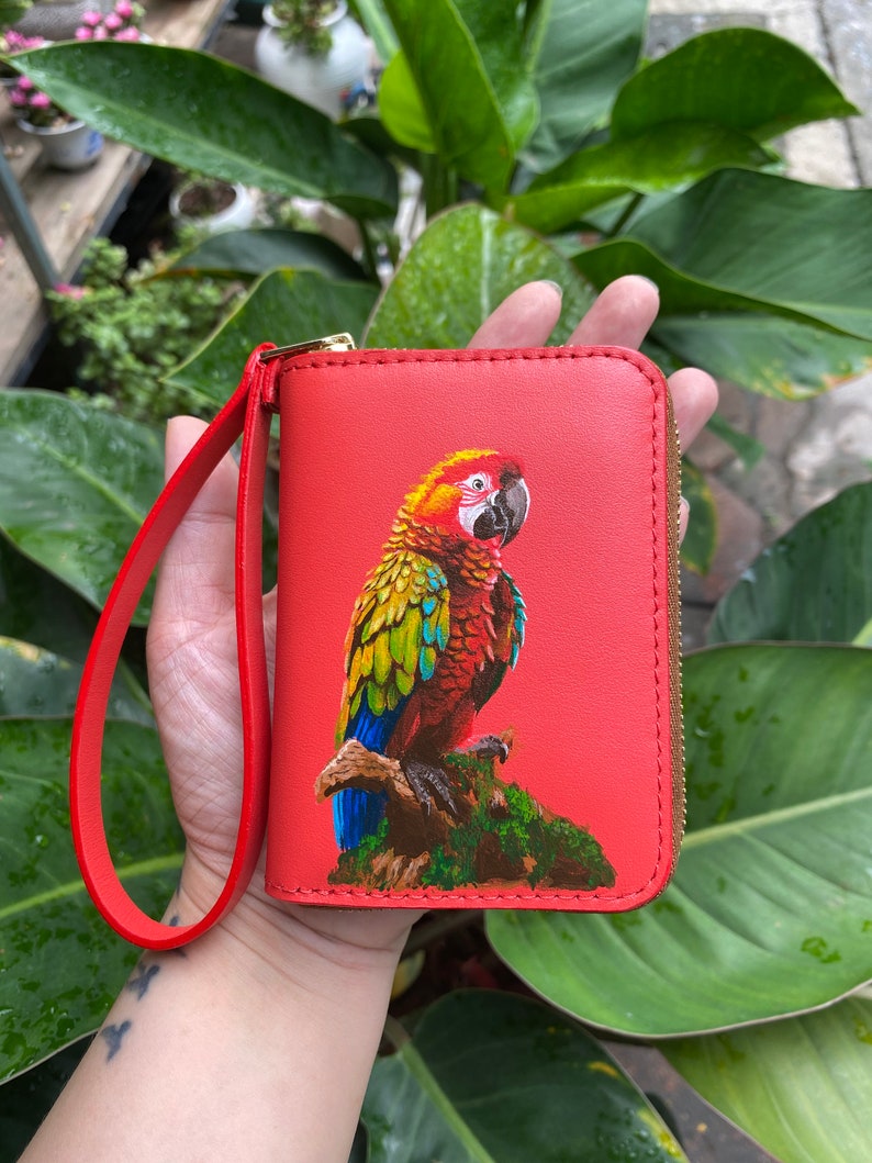 Hand-painted genuine leather wallet, unique artistic leather wallet image 2