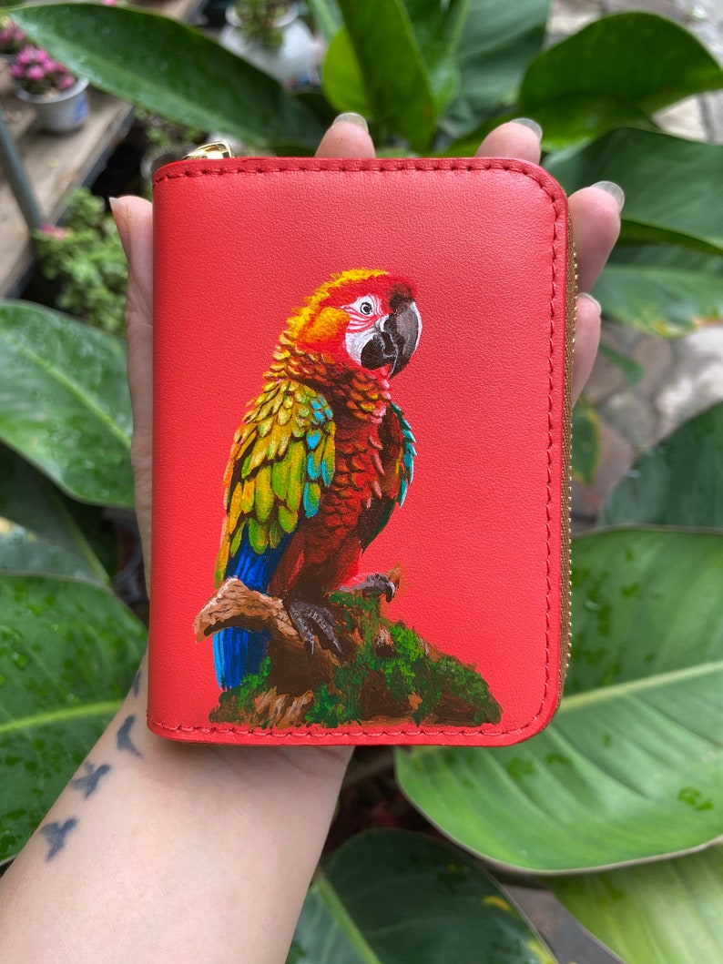 Hand-painted genuine leather wallet, unique artistic leather wallet image 1