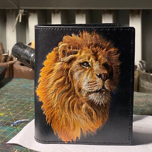 byhalinh/lion-carved leather wallet/genuine leather wallet/handmade money wallet zdjęcie 3