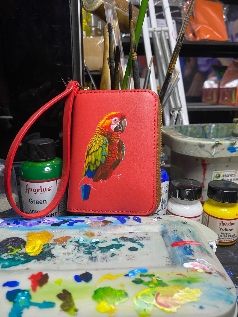 Hand-painted genuine leather wallet, unique artistic leather wallet image 9