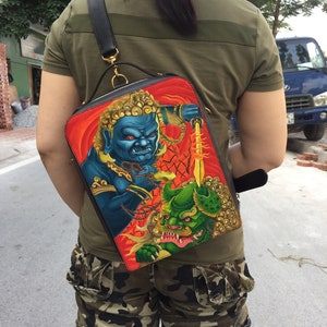 Unique hand-carved backpack, hand-stitched leather backpack
