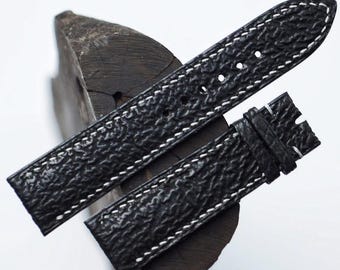 Handmade Black Shark Leather Watch Strap: Custom Sizes Available