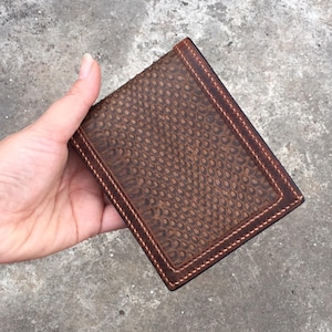 Cartera de piel auténtica hecha a mano con diseño de piel de serpiente – Cartera plegable rústica para hombre y mujer/byhalinh/cartera plegable única