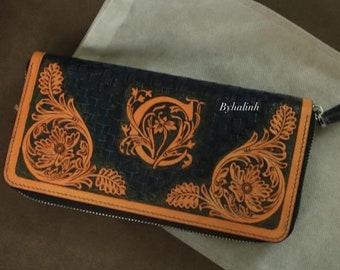 byhalinh/zip wallet/carved wallet/purse/personalized gift