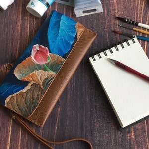 Handbemalte Lotusblumen Geldbörse | Echtleder | Einzigartige Artisan Design/byhalinh