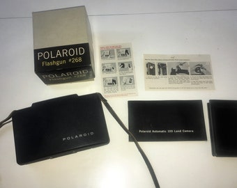 Polaroid-Automatic 100 Land Camera w/FLASHGUN #268 and Accessories