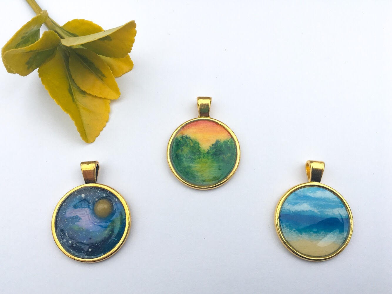 One of a Kind Hand Painted Glass Cabochon Pendants The Nebula Collection