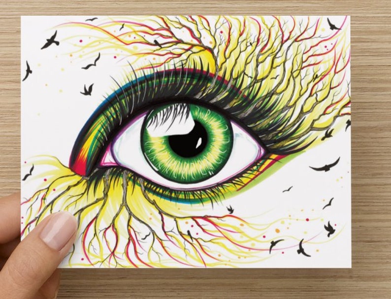 Colorful Green Eye Drawing Pen Ink Drawings Copic Markers Etsy