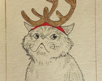 christmas cat cards etsy christmas cat drawings